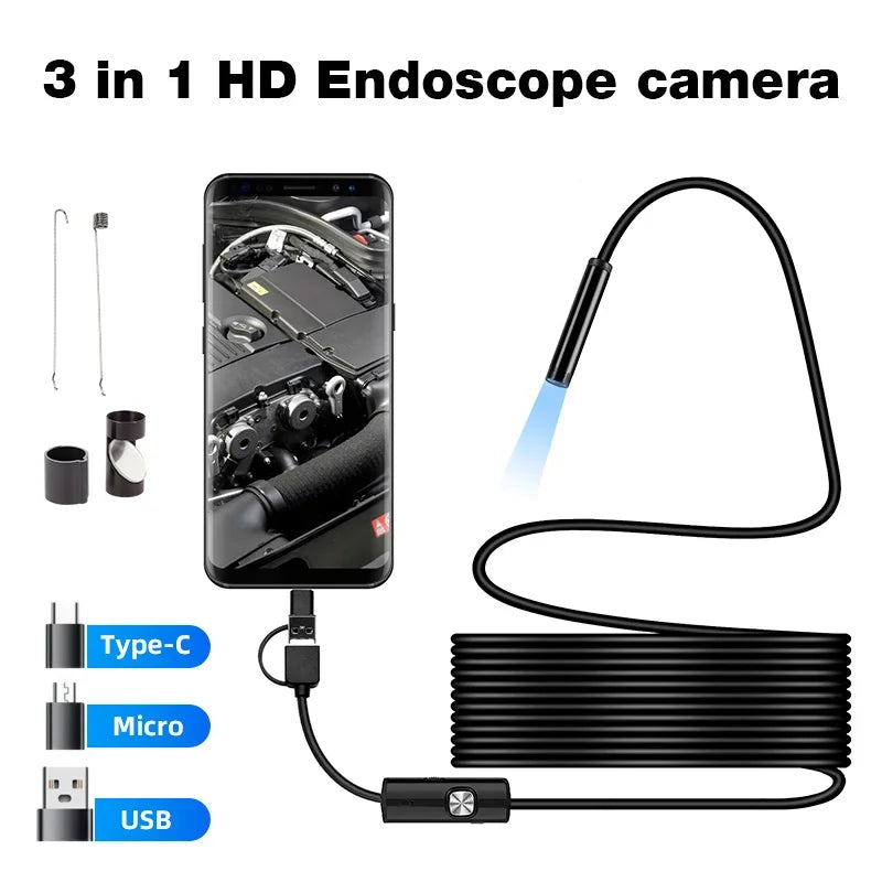 Cameră Endoscopică USB-C HD pentru Telefon – Cap Articulat, 6 LED-uri, IP67