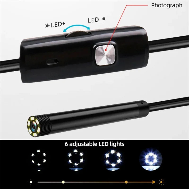 Cameră Endoscopică USB-C HD pentru Telefon – Cap Articulat, 6 LED-uri, IP67